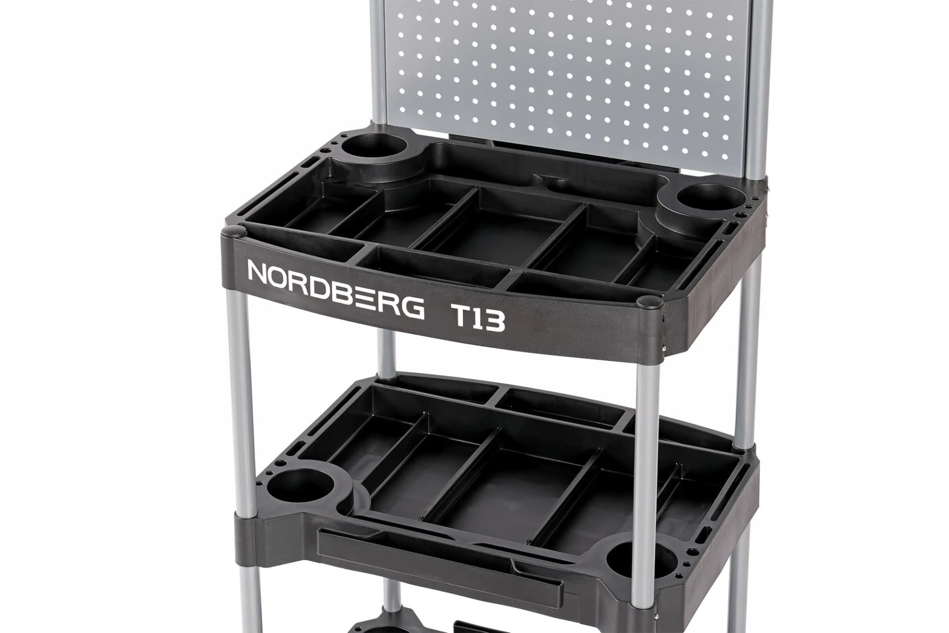 Тележка NORDBERG T13 — 3 пластиковые полки с перфорацией и разделителями 560×446 мм