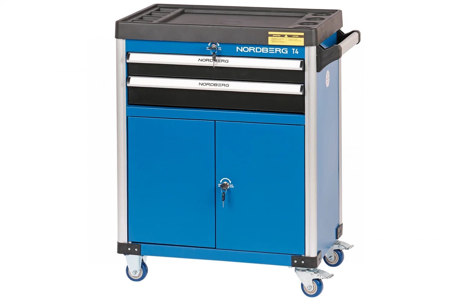 Тележка NORDBERG T4 — 2 ящика + шкаф с двумя полками + органайзер нагрузка 250 кг синяя