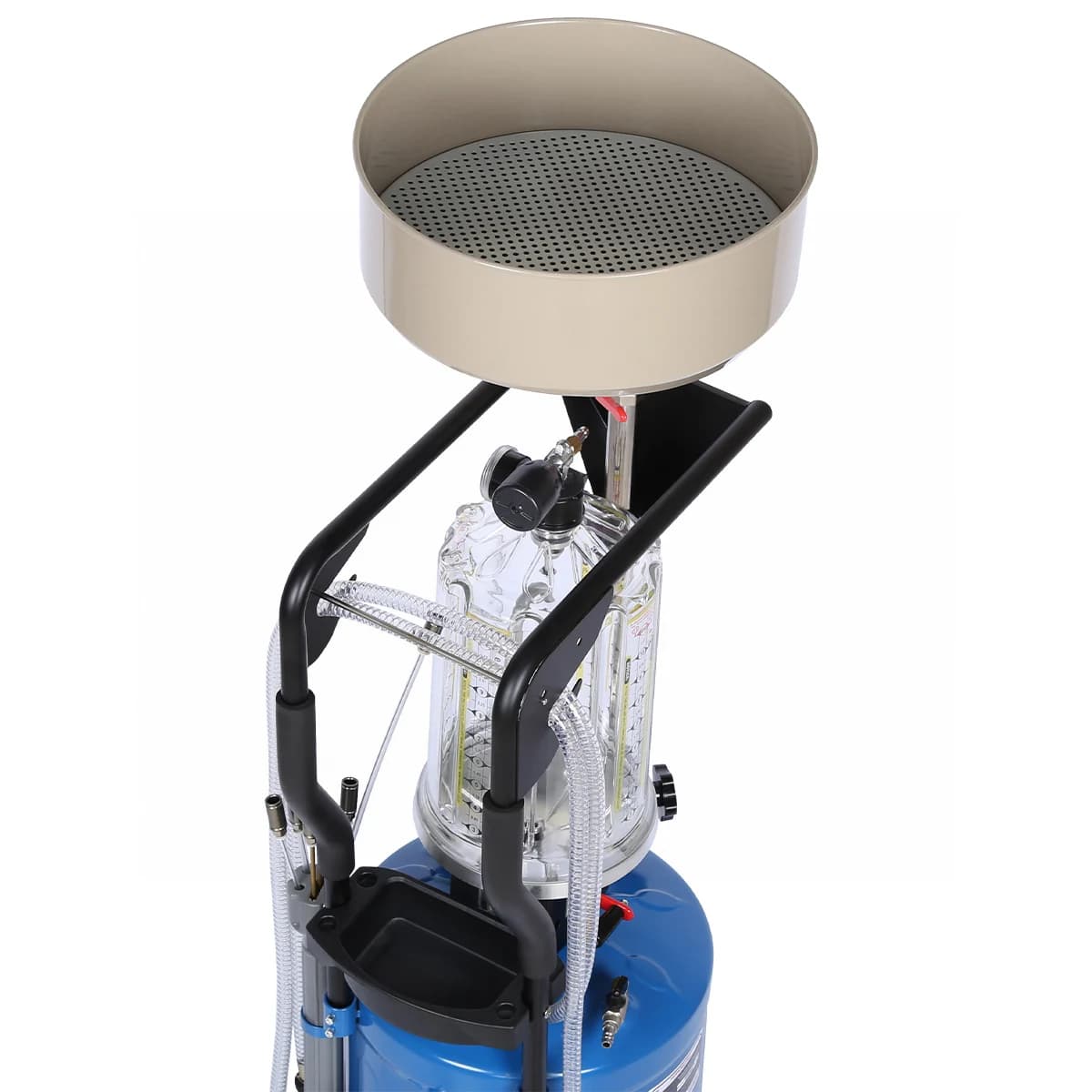 Установка для сбора масла Nordberg 2380B — пневматическая, 80 л, синяя, с осмотровой колбой