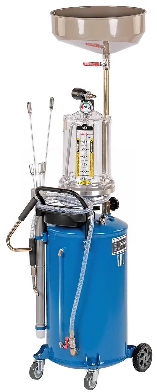 Установка для сбора масла Nordberg 2379B — пневматическая, 65 л, синяя, с осмотровой колбой