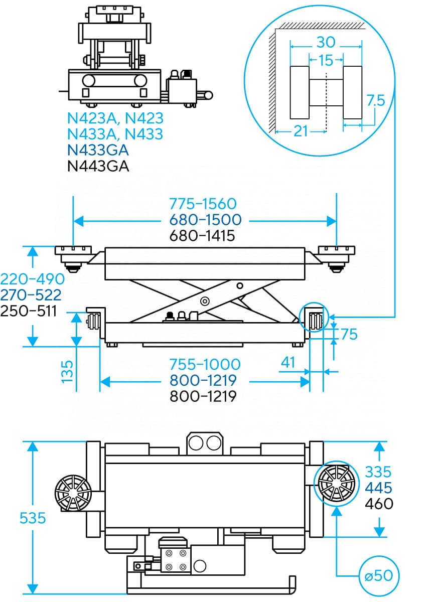 Траверса NORDBERG N433A_G — вид сбоку на платформу