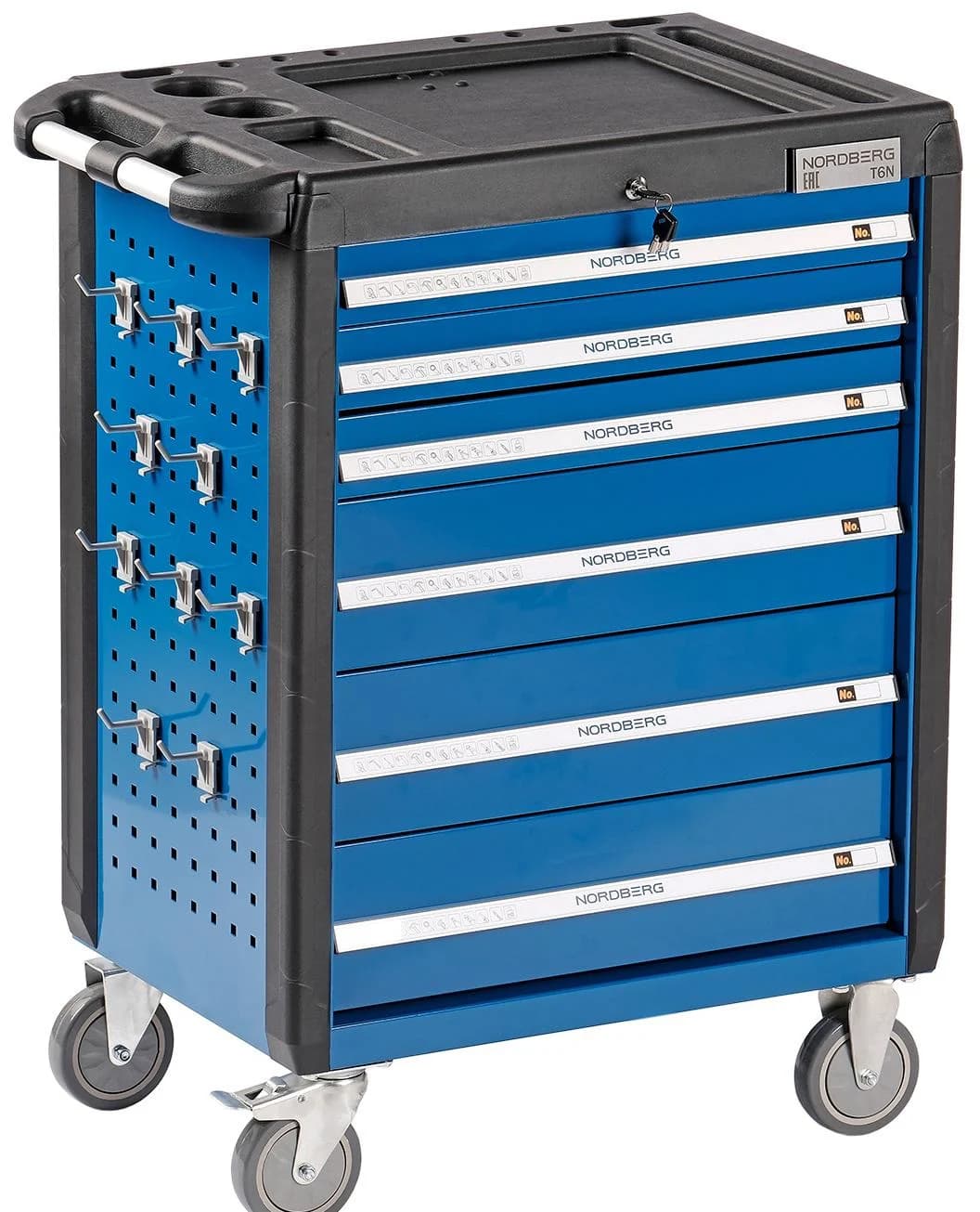 Тележка NORDBERG T6N — 6 ящиков нагрузка 350 кг замок в каждом ящике синяя 800×470×980 мм