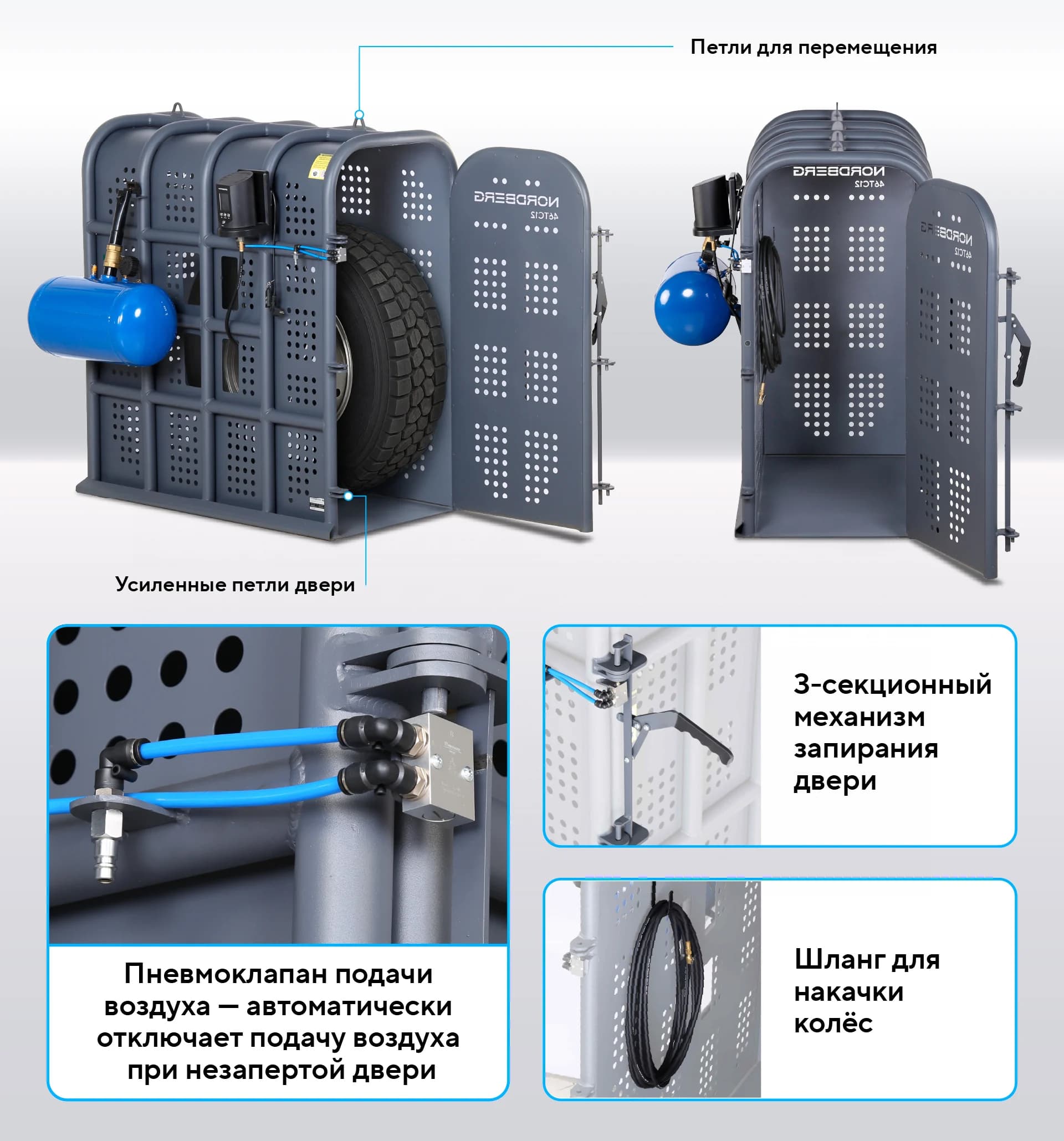 Клеть NORDBERG 46TC12 — для накачки грузовых колёс до 12 бар Ø118 см с бустером и автоподкачкой