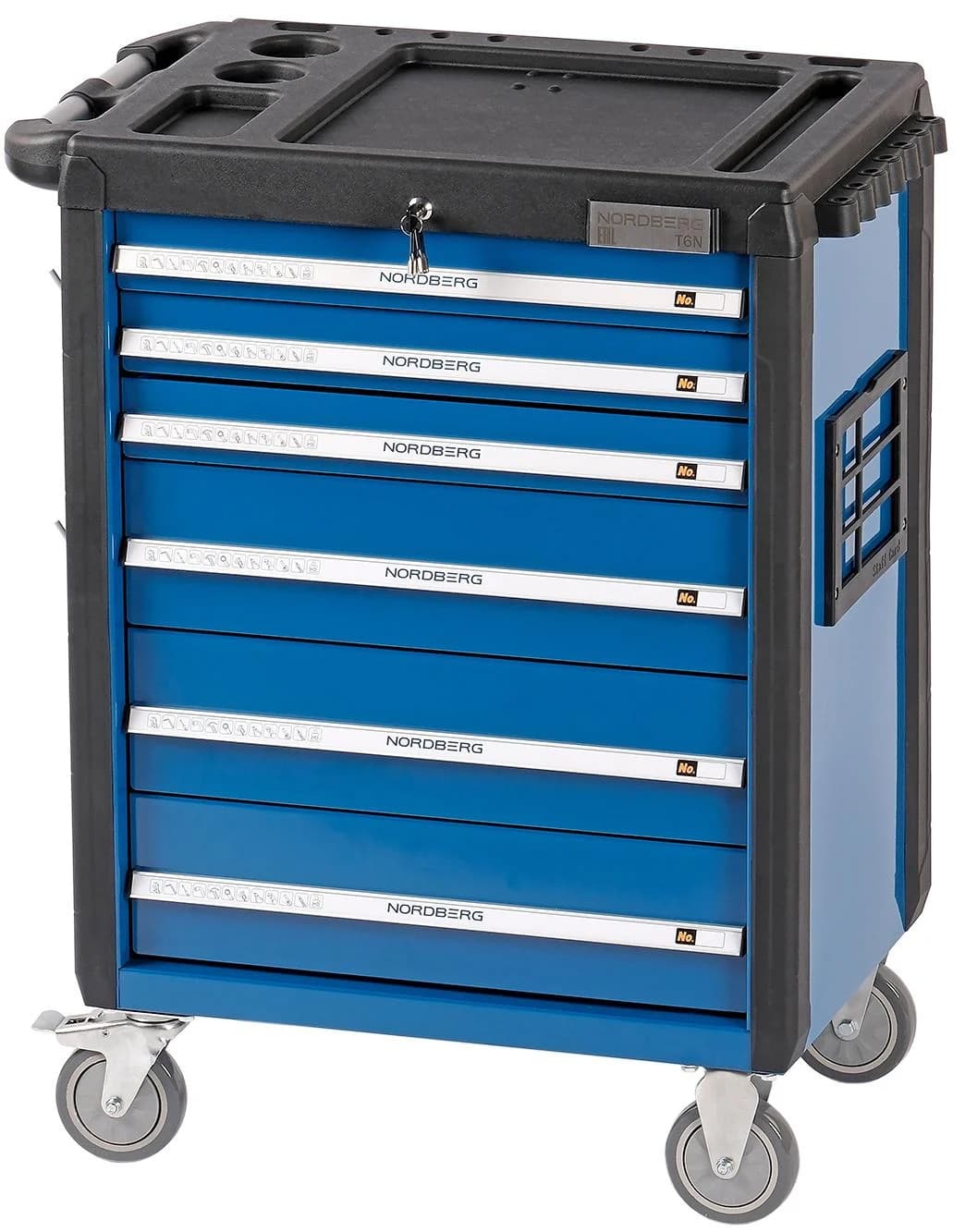 Тележка NORDBERG T6N — 6 ящиков нагрузка 350 кг замок в каждом ящике синяя 800×470×980 мм