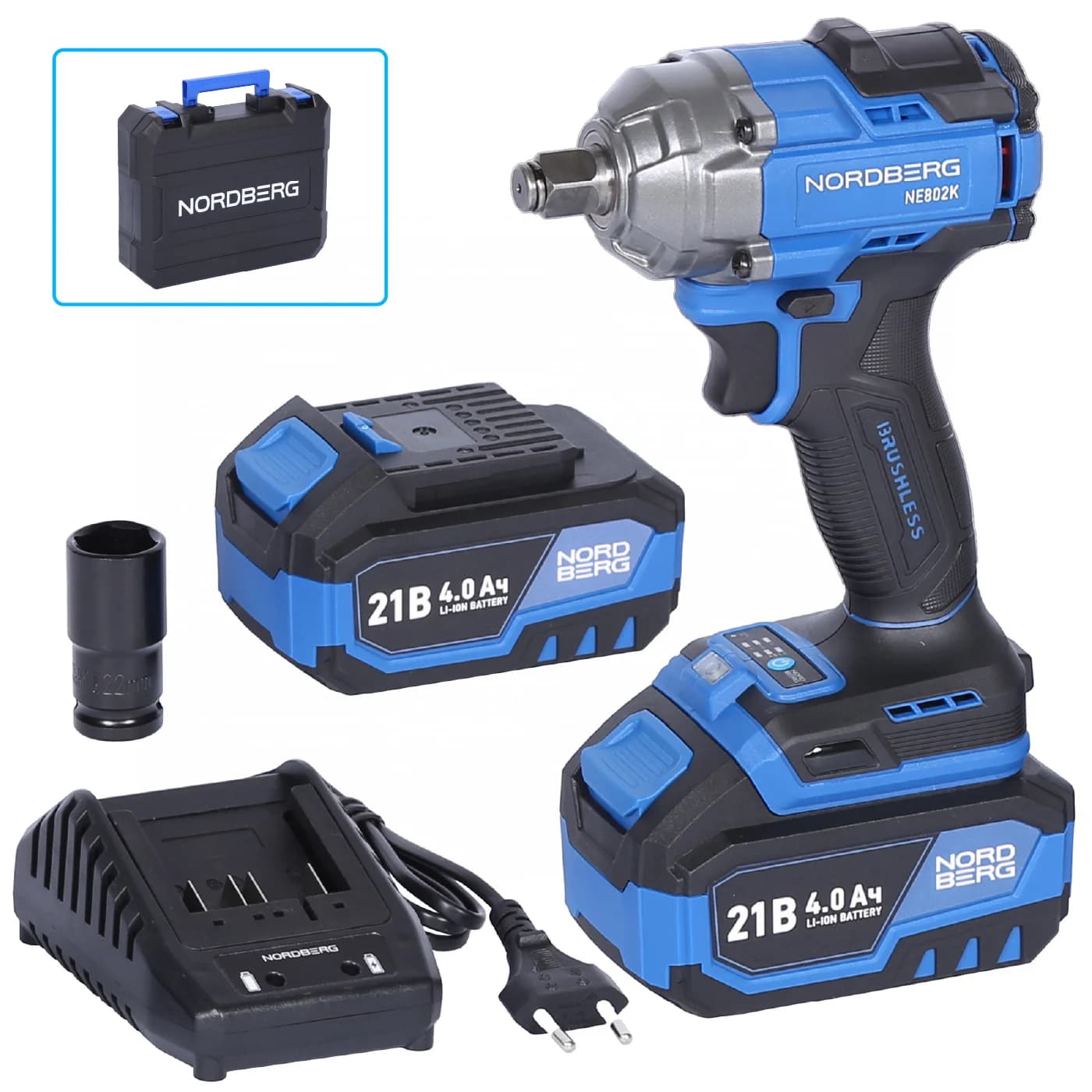 Гайковерт аккумуляторный NORDBERG NE802K — 1/2″, 500 Нм, 21 В