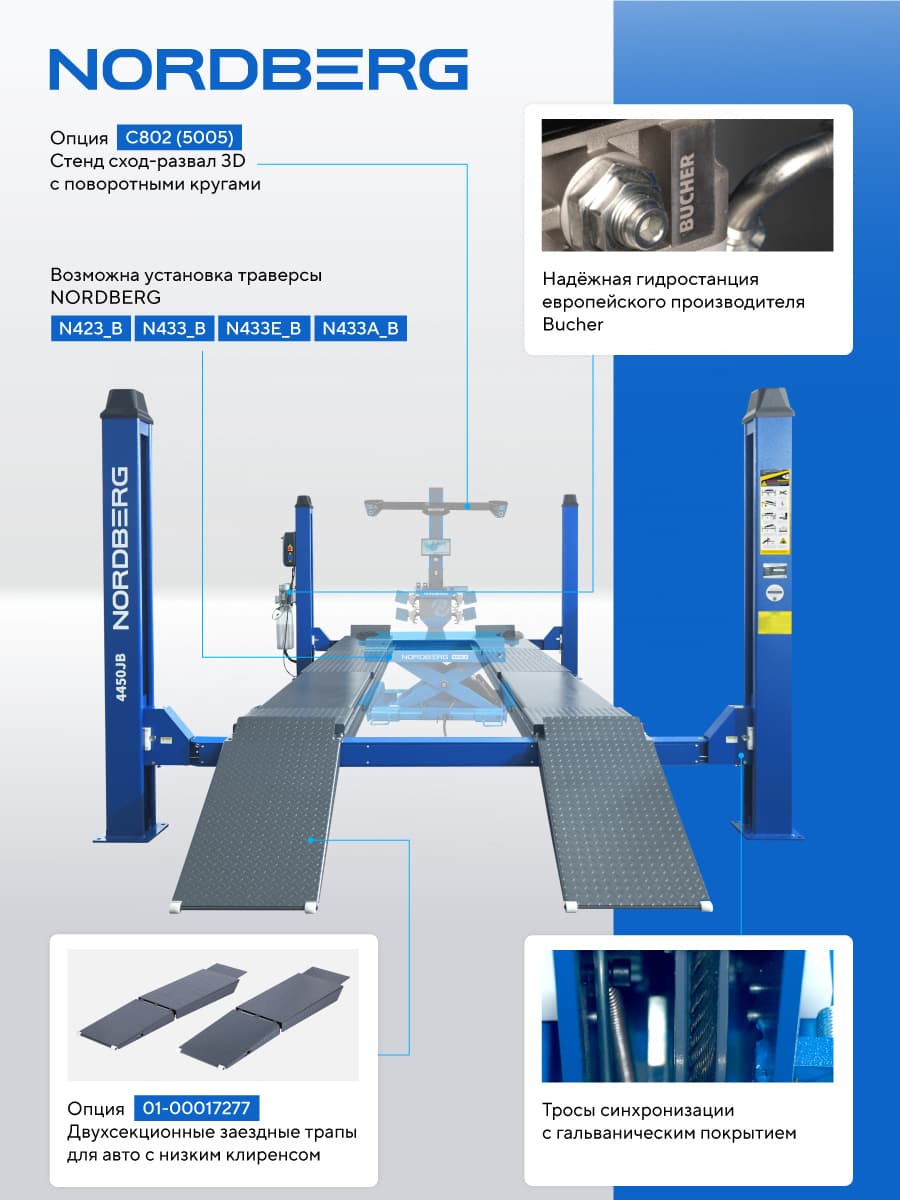 Четырехстоечный подъемник 5 тонн — электромагнитные стопоры крупным планом