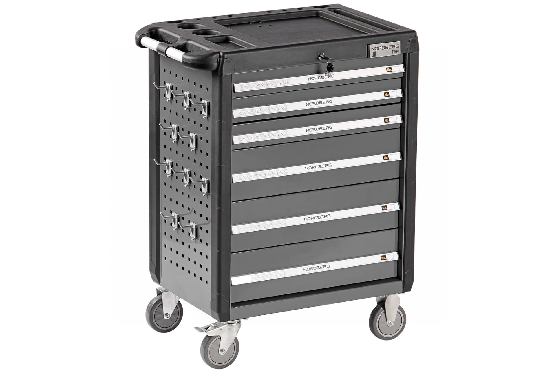 Тележка NORDBERG T6N — 6 ящиков нагрузка 350 кг замок в каждом ящике серая 800×470×980 мм