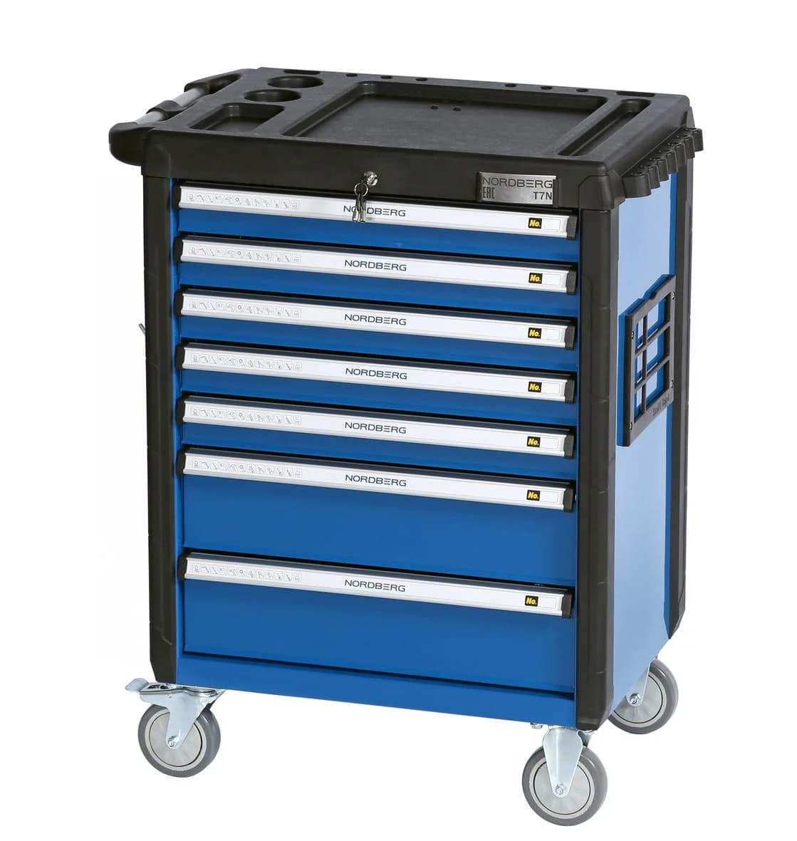 Тележка NORDBERG T7N — 7 ящиков нагрузка 350 кг замок в каждом синяя 800×470×980 мм