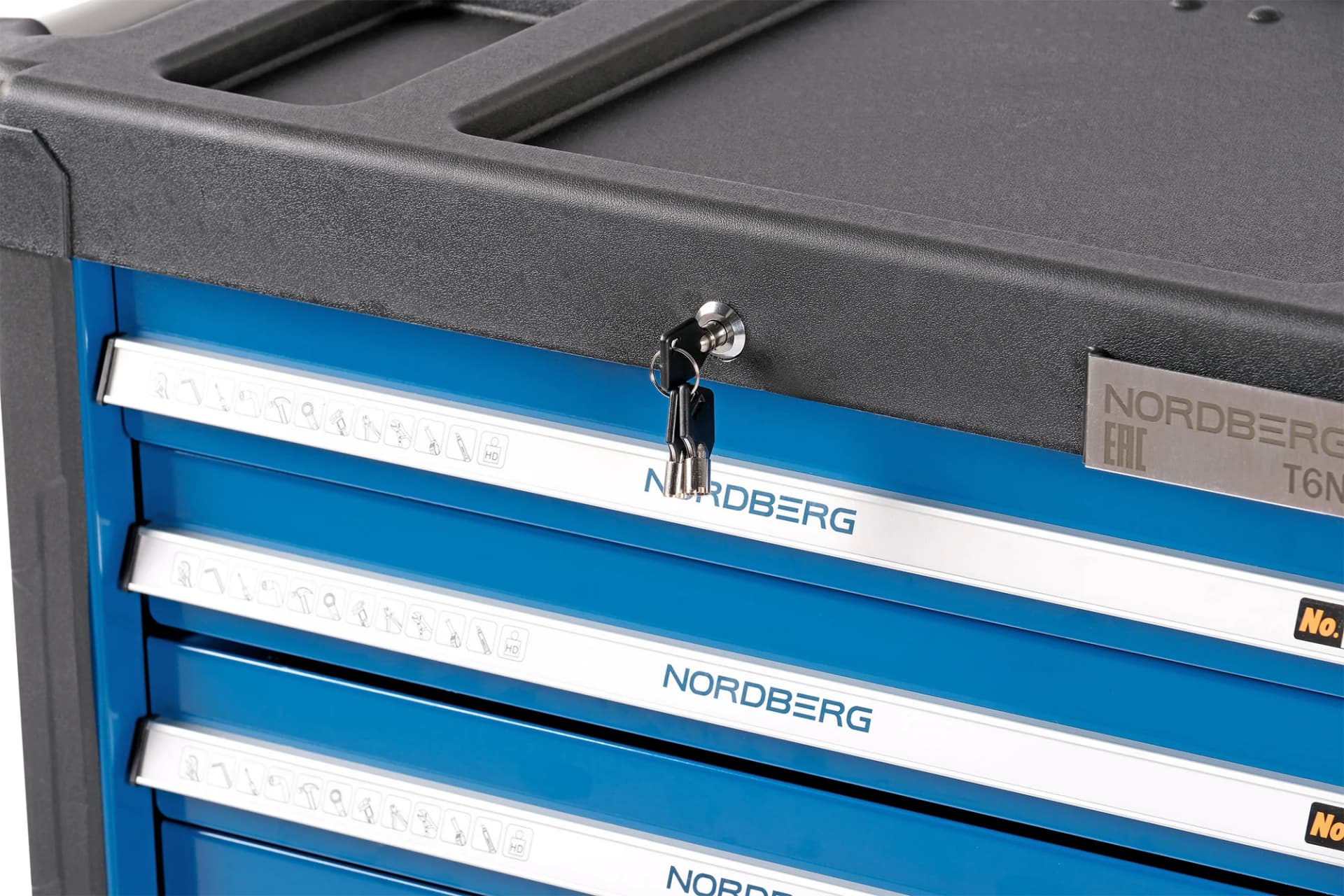 Тележка NORDBERG T6N — 6 ящиков нагрузка 350 кг замок в каждом ящике синяя 800×470×980 мм