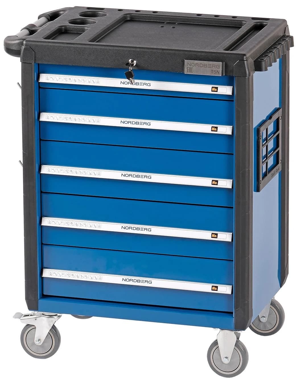 Тележка NORDBERG T5N — 5 ящиков нагрузка 350 кг замок в каждом ящике синяя 800×470×980 мм