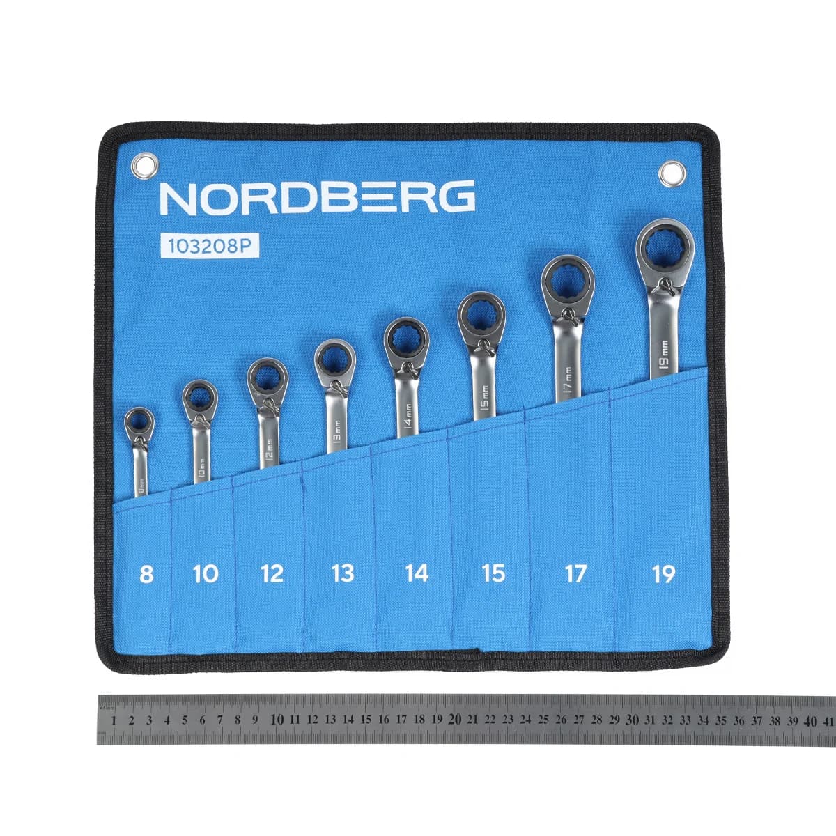 Набор трещоточных ключей NORDBERG 103208P — 8 ключей 8–19 мм с флажковым реверсом