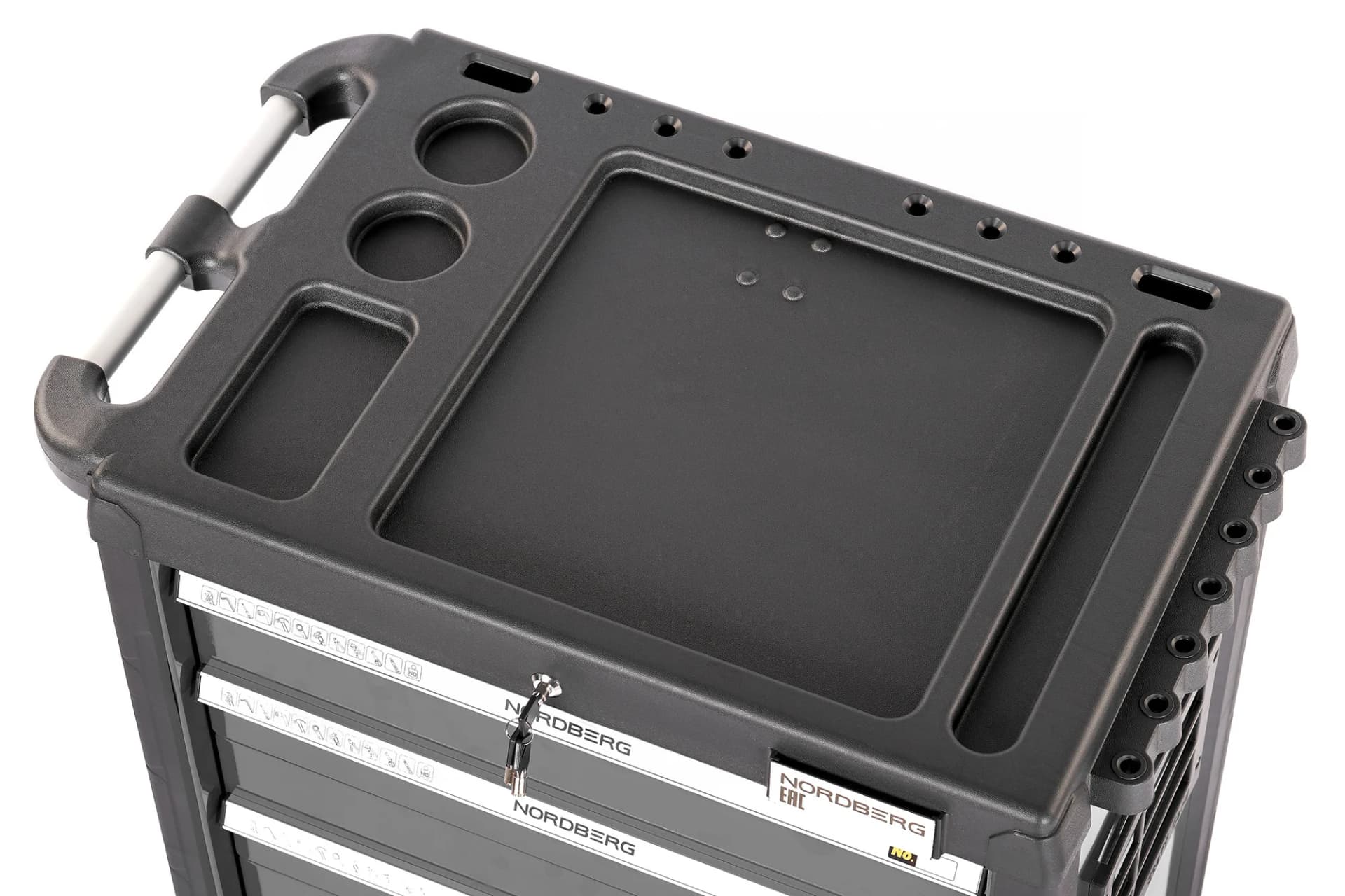 Тележка NORDBERG T6N — 6 ящиков нагрузка 350 кг замок в каждом ящике серая 800×470×980 мм