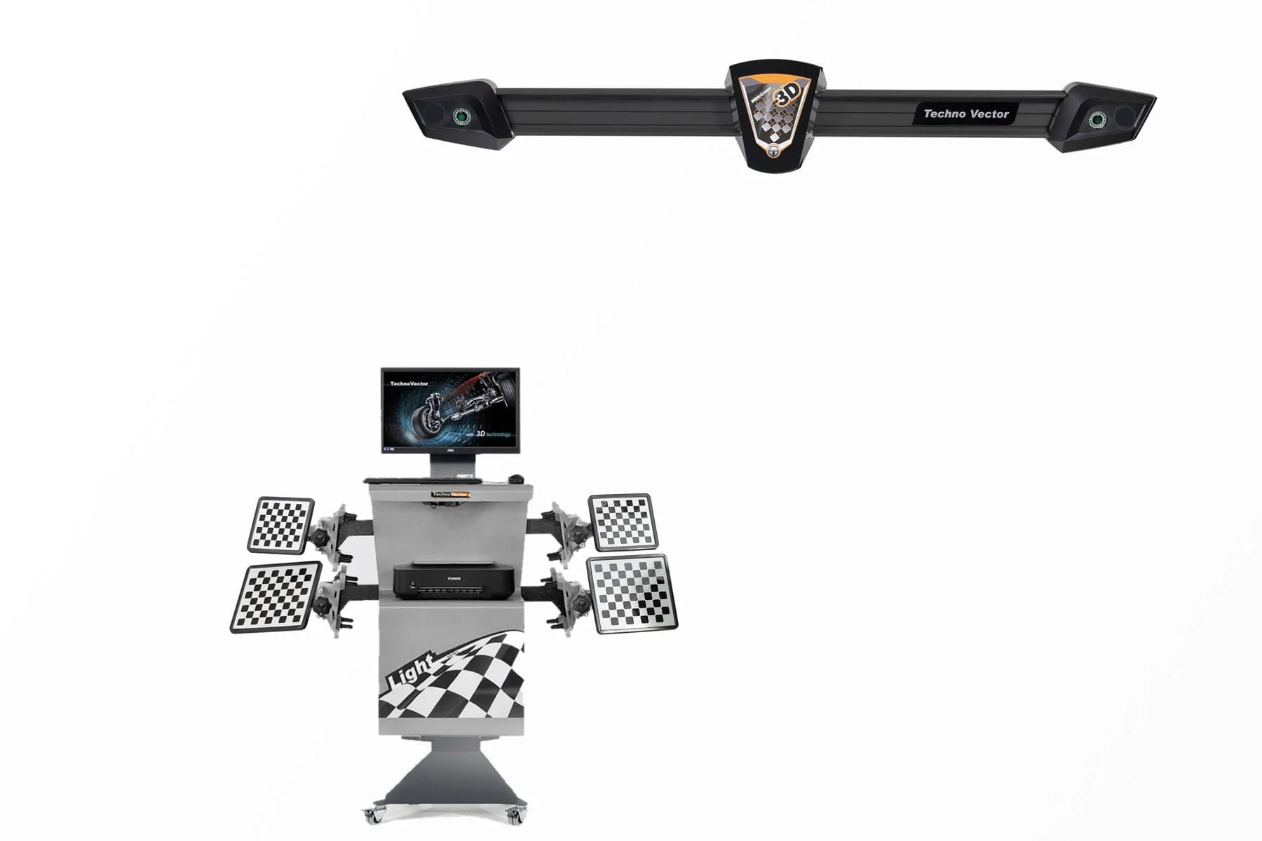 Настенный 3D стенд ТехноВектор 7202 K — общий вид на посту с ямой