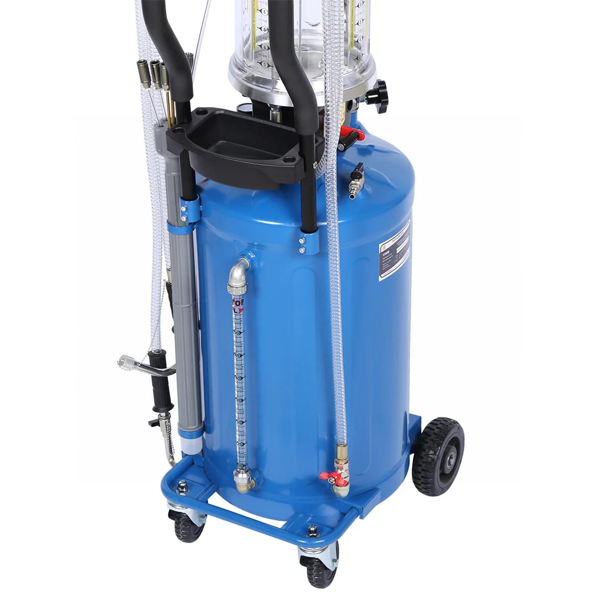 Установка для сбора масла Nordberg 2380B — пневматическая, 80 л, синяя, с осмотровой колбой