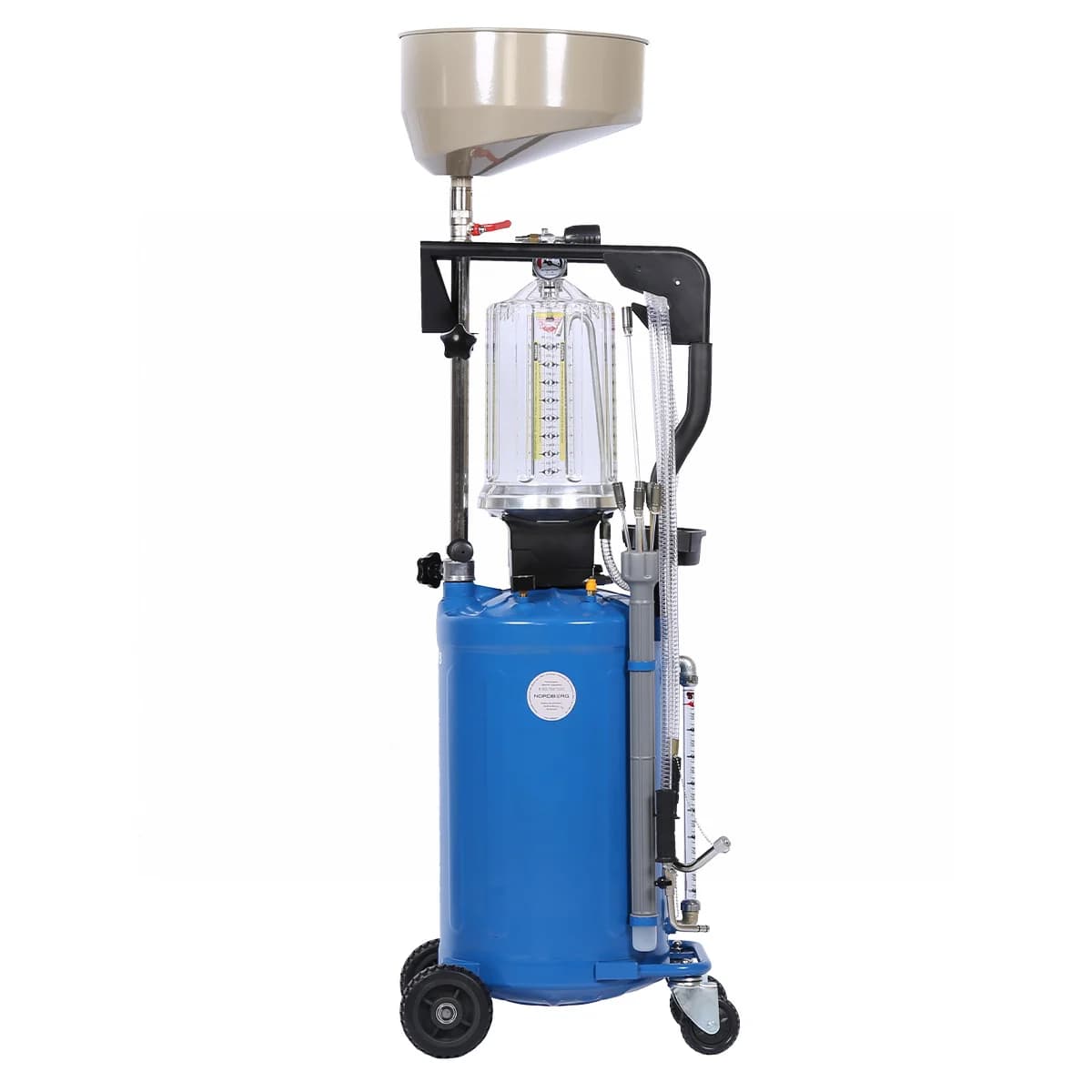 Установка для сбора масла Nordberg 2380B — пневматическая, 80 л, синяя, с осмотровой колбой