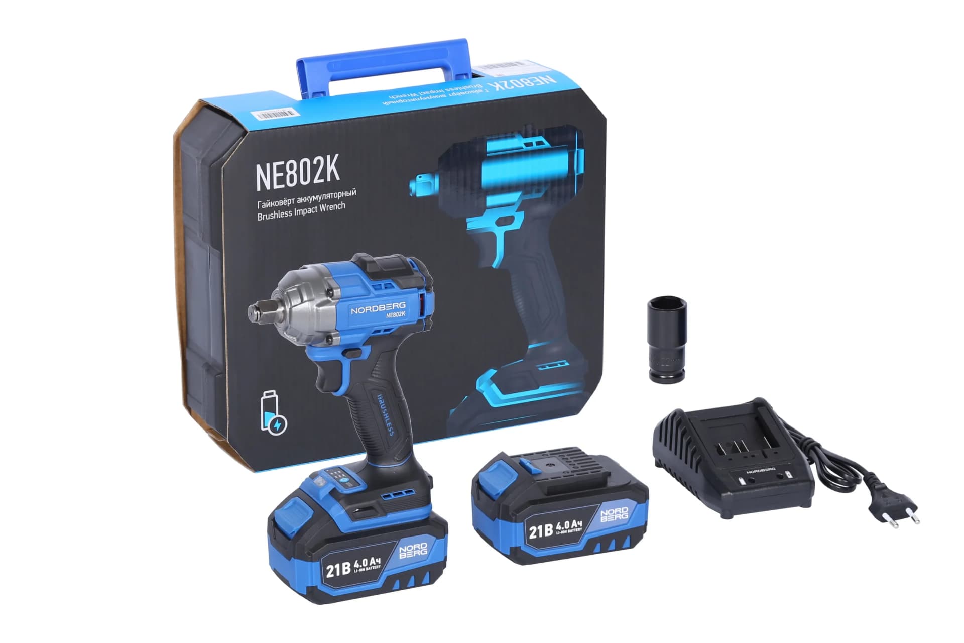 Гайковерт аккумуляторный NORDBERG NE802K — 1/2″, 500 Нм, 21 В