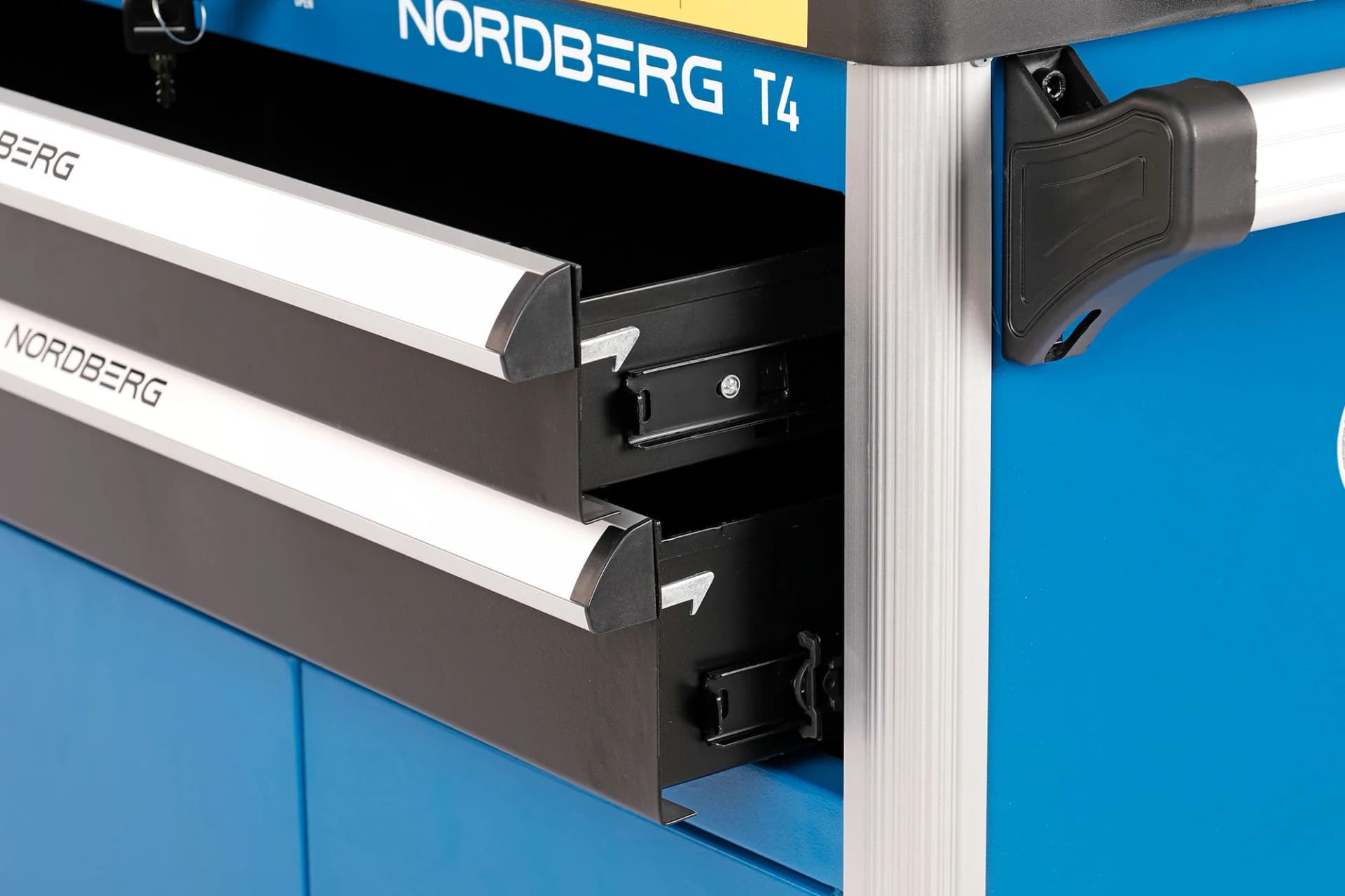 Тележка NORDBERG T4 — 2 ящика + шкаф с двумя полками + органайзер нагрузка 250 кг синяя