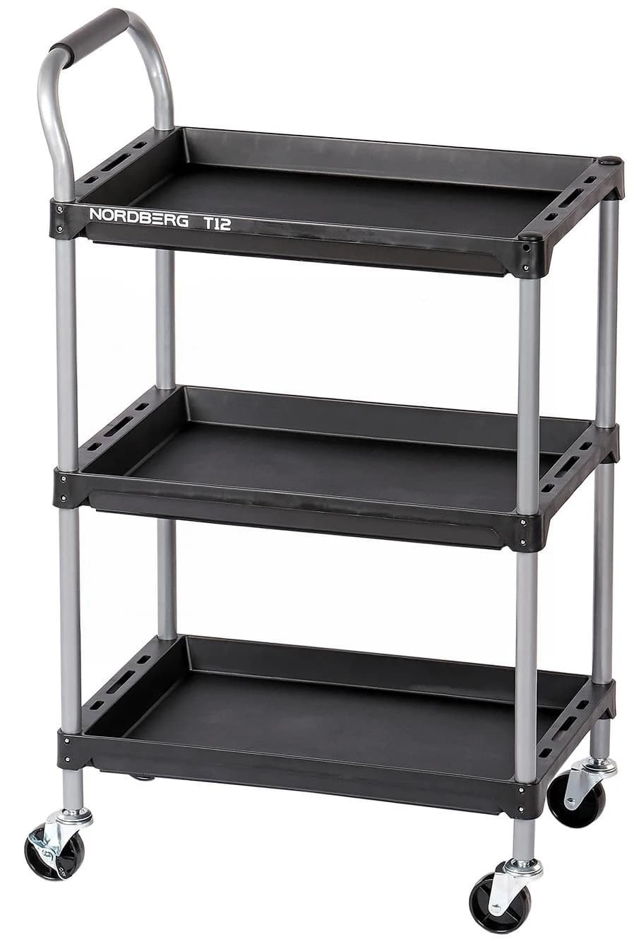 Тележка NORDBERG T12 — 3 пластиковые полки 600×400 мм нагрузка 15 кг/полку лёгкая