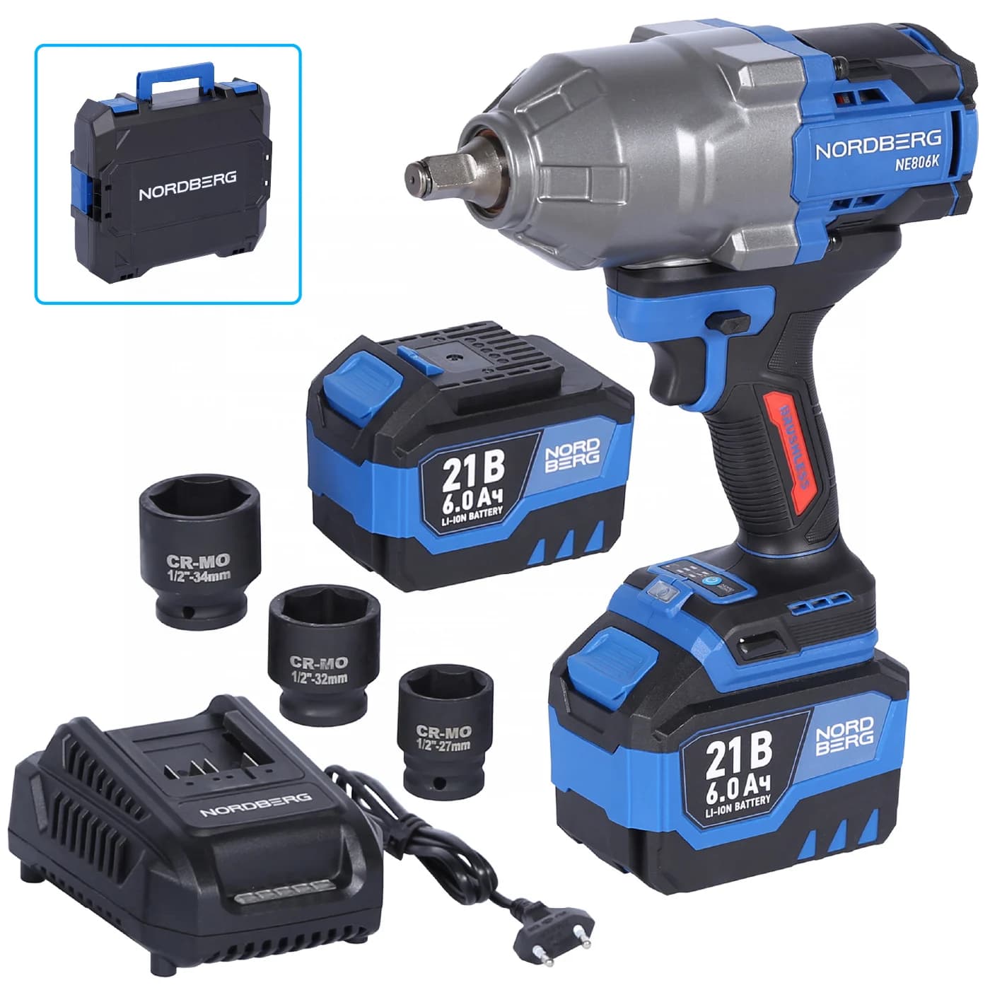 Гайковерт аккумуляторный NORDBERG NE806K — 1/2″, 1500 Нм, 6 Ач