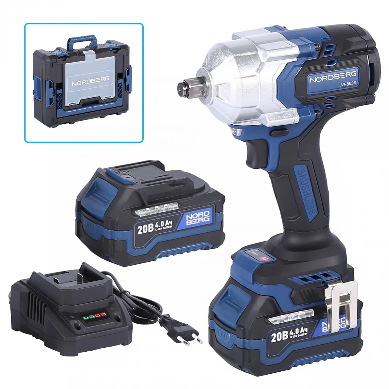 Гайковерт аккумуляторный NORDBERG NE808K — 1/2″, 1000 Нм, 20 В, 2 аккум.