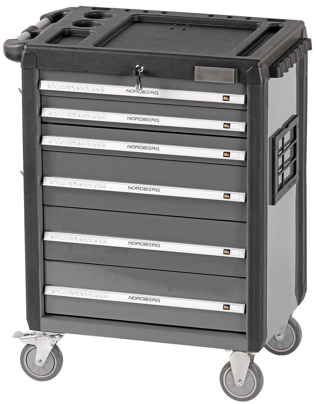 Тележка NORDBERG T6N — 6 ящиков нагрузка 350 кг замок в каждом ящике серая 800×470×980 мм