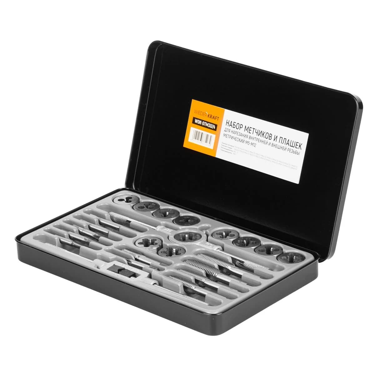 Набор метчиков и плашек WiederKraft WDK-DTM3024 в кейсе
